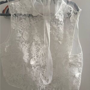 Anthropologie White Lace Embroidered Blouse Sheer